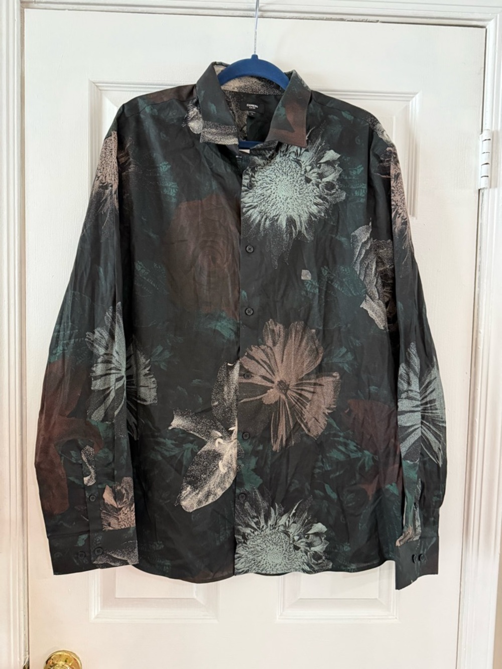 Express Men's Dark Floral Button-Up Jacket - Black Green Brown